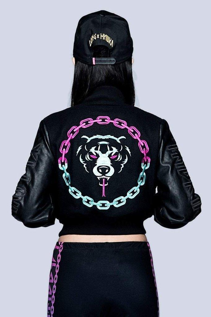 Death Adder Chain Crop Varsity Jacket-Long Clothing-Dark Fashion Clothing