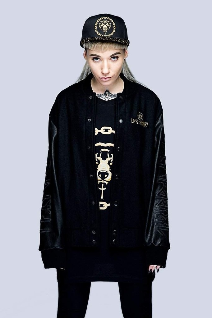 Death Adder Chain Gold Varsity Jacket - Unisex-Long Clothing-Dark Fashion Clothing