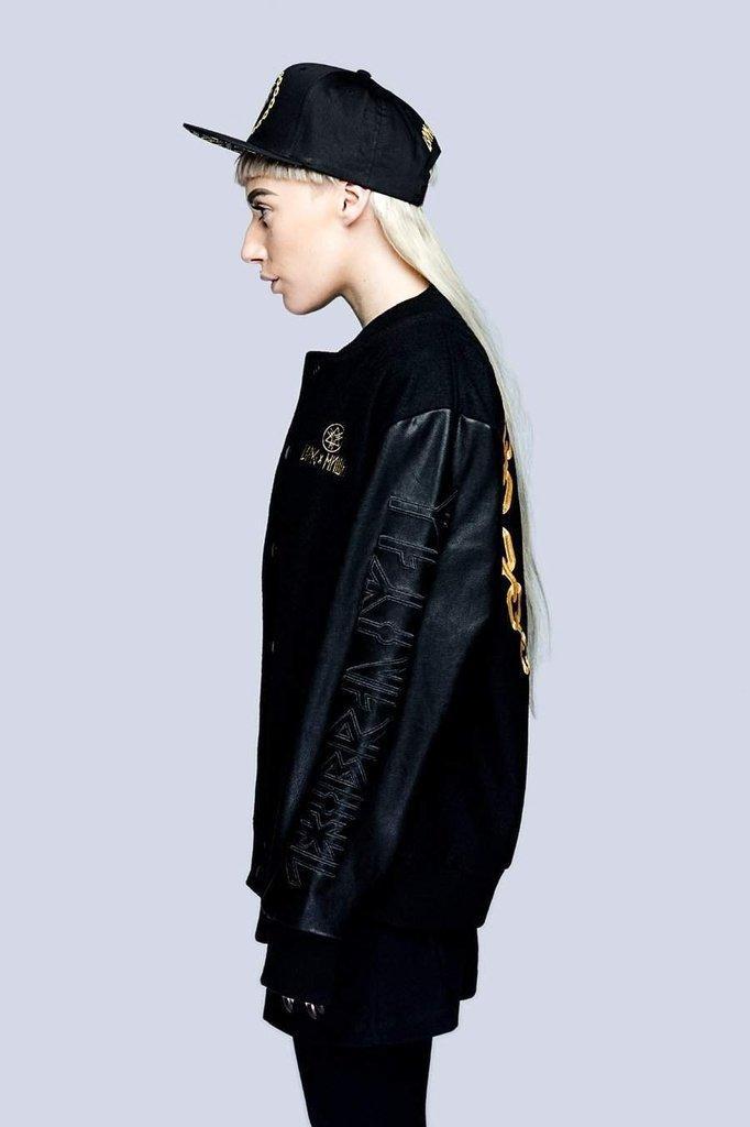Death Adder Chain Gold Varsity Jacket - Unisex-Long Clothing-Dark Fashion Clothing