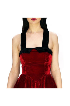 Deep Red Halterneck Velvet Mini Dress - Rosalie-Dr Faust-Dark Fashion Clothing