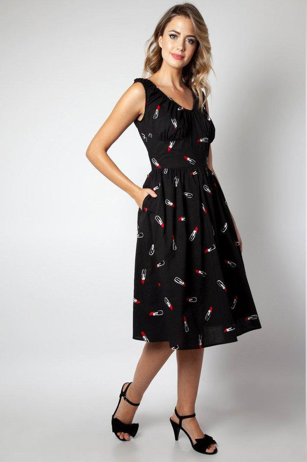 Delia Lipstick Emboidery Flared Dress by Voodoo Vixen - Dark Fashion ...