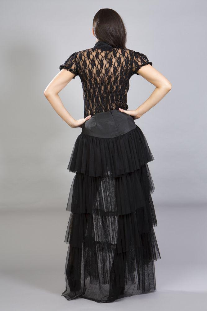 Denise Bustle Skirt In Mesh Net & Taffeta-Burleska-Dark Fashion Clothing