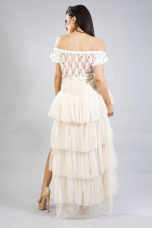 Denise Bustle Skirt In Mesh Net & Taffeta-Burleska-Dark Fashion Clothing
