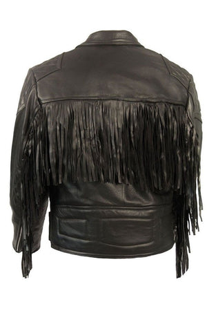Diamond Fringed Biker Jacket-Skintan Leather-Dark Fashion Clothing