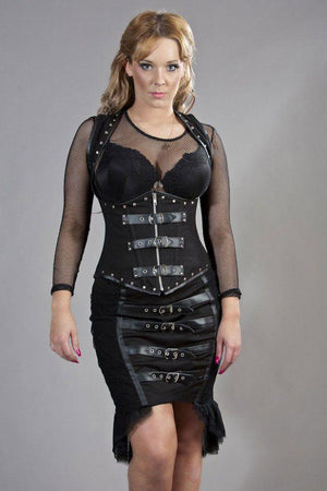 Dominia Underbust Corset With Straps In Black Twill-Burleska-Dark Fashion Clothing