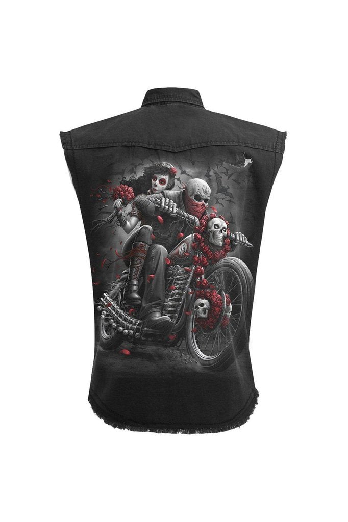 Dotd Bikers - Sleeveless Stone Washed Worker Black-Spiral-Dark Fashion Clothing