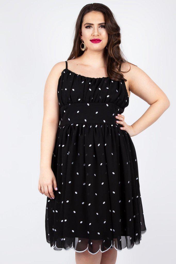 Dotty Polka Dot Flared Dress-Voodoo Vixen-Dark Fashion Clothing