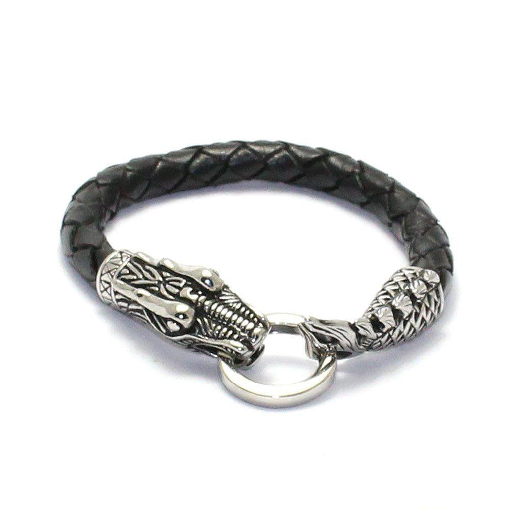 Dragon Head and Tail Bracelet - Stainless Steel & Leather-Badboy-Dark Fashion Clothing