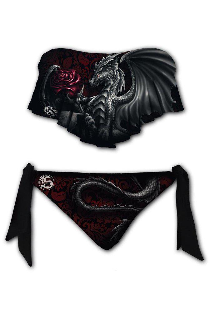 Dragon Rose - Allover Flapover Bikini Swimsuit-Spiral-Dark Fashion Clothing