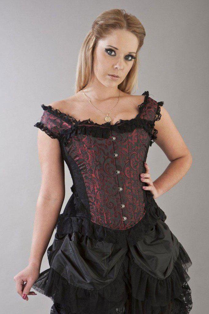 Duchess Overbust Corset With Straps In Scroll Brocade - Burleska - Dark  Fashion Clothing