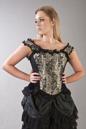 Duchess Overbust Corset With Straps In Scroll Brocade-Burleska-Dark Fashion Clothing