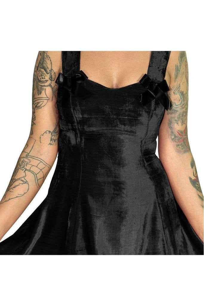 Elegant Black Halterneck Velvet Dress - Skylar-Dr Faust-Dark Fashion Clothing