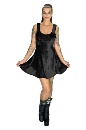 Elegant Black Halterneck Velvet Dress - Skylar-Dr Faust-Dark Fashion Clothing