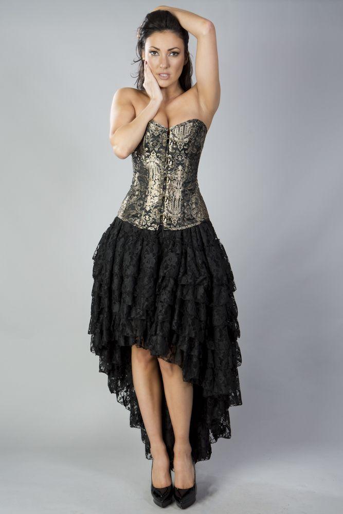 Elegant C-lock Steel Boned Overbust Corset In King Brocade-Burleska-Dark Fashion Clothing