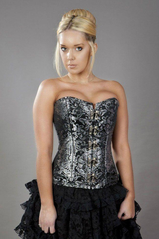 Elegant C-lock Steel Boned Overbust Corset In King Brocade-Burleska-Dark Fashion Clothing