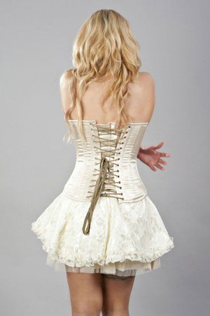 Elegant Overbust Steel Boned Corset In Cream Snakeskin Satin-Burleska-Dark Fashion Clothing