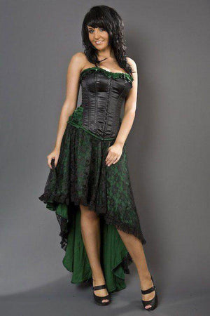 Elizium Long Burlesque Skirt In Satin & Lace Overlay-Burleska-Dark Fashion Clothing