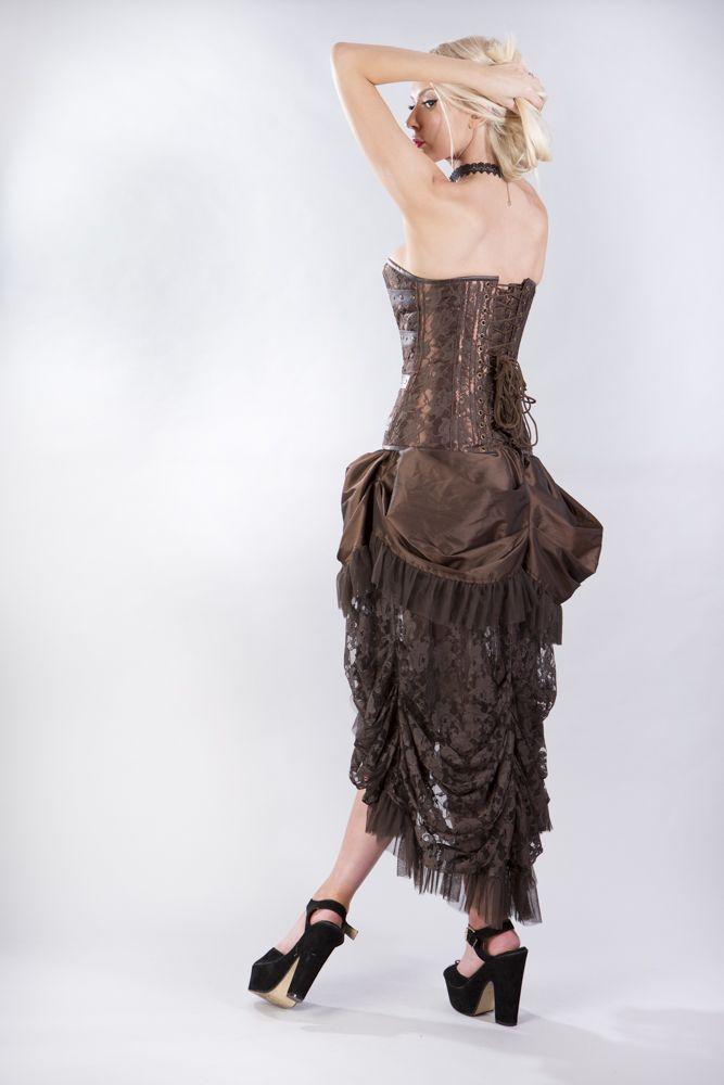 Elvira Long Gothic Skirt In Brown Taffeta-Burleska-Dark Fashion Clothing