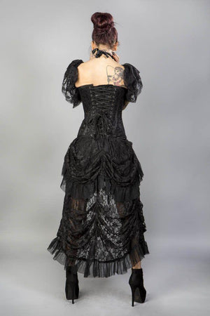 Elvira Long Victorian Goth Skirt In Black King And Black Lace Underlay-Burleska-Dark Fashion Clothing