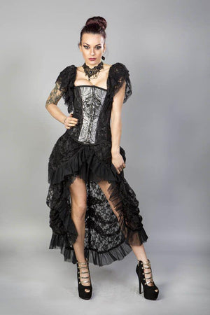 Elvira Long Victorian Goth Skirt In Black King And Black Lace Underlay-Burleska-Dark Fashion Clothing