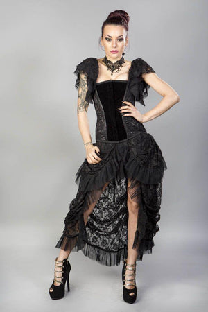 Emily Overbust Burlesque Corset In Black Velvet Flock-Burleska-Dark Fashion Clothing