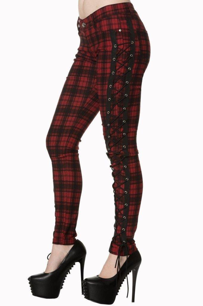 Escaping Darkness Tartan Skinny Trouser-Banned-Dark Fashion Clothing
