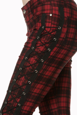 Escaping Darkness Tartan Skinny Trouser-Banned-Dark Fashion Clothing