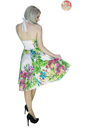 Exotic Birds and Flowers White Midi Dress - Ulani-Dr Faust-Dark Fashion Clothing