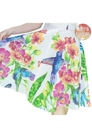 Exotic Birds and Flowers White Midi Dress - Ulani-Dr Faust-Dark Fashion Clothing