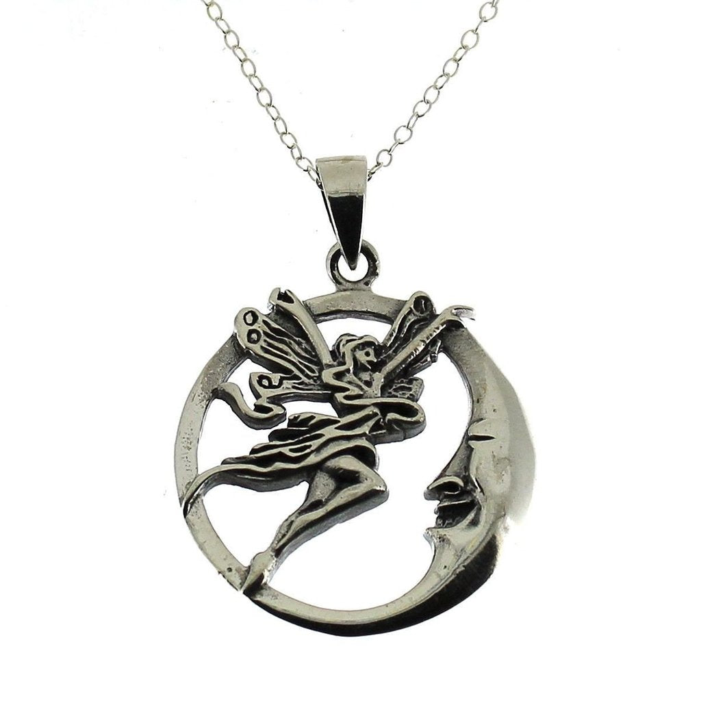 Fairy With Moon Pendant - Sterling Silver-Badboy-Dark Fashion Clothing