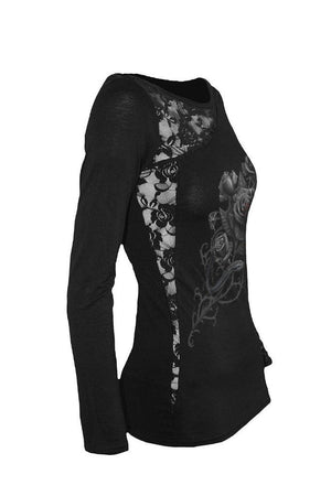 Fatal Attraction - Lace One Shoulder Top Black-Spiral-Dark Fashion Clothing