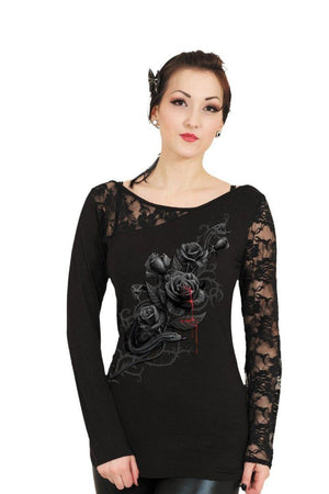 Fatal Attraction - Lace One Shoulder Top Black-Spiral-Dark Fashion Clothing