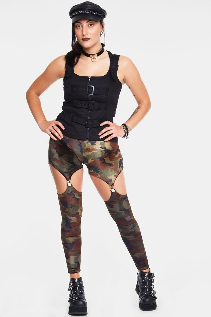 Fight Me Velvet Harness Leggings-Jawbreaker-Dark Fashion Clothing