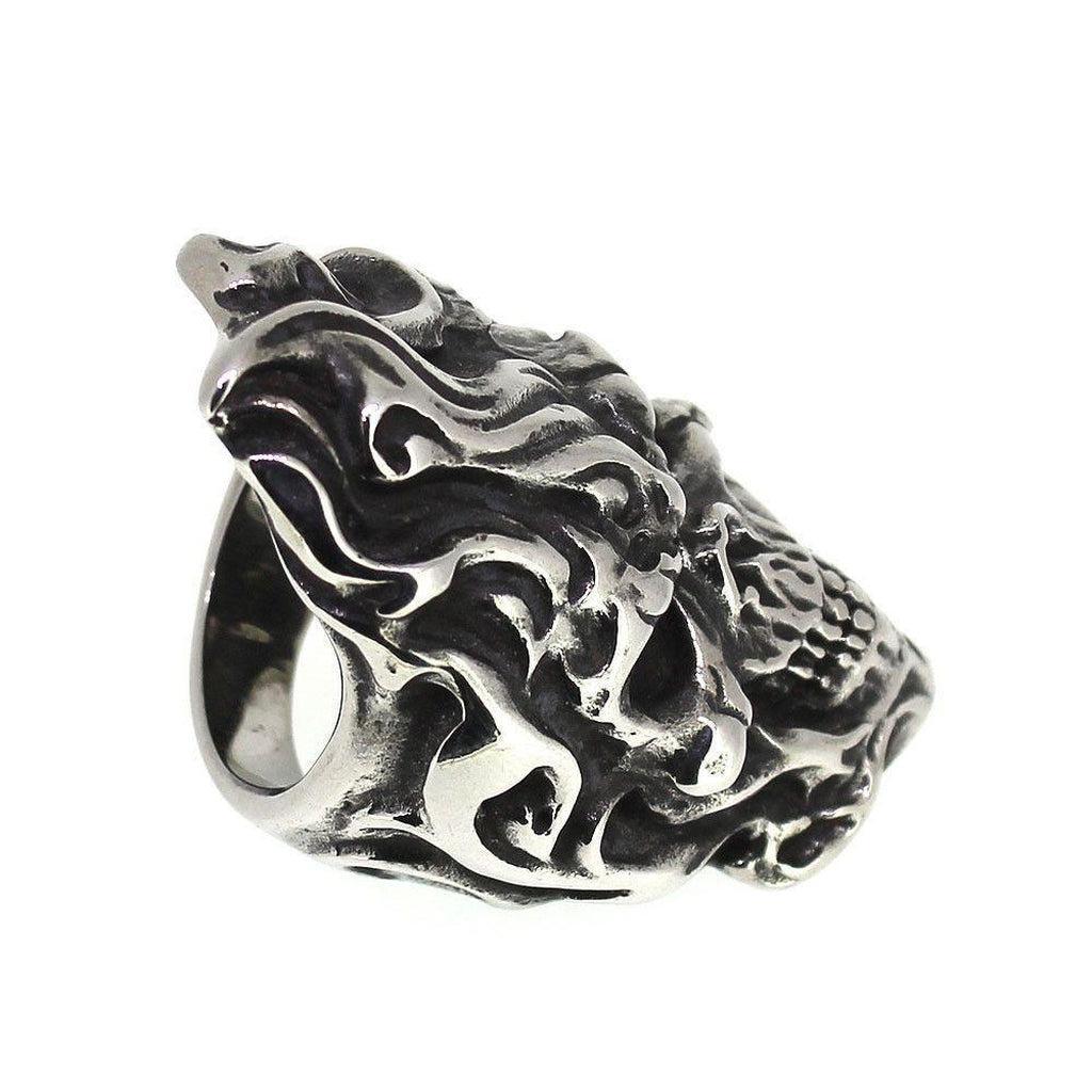 Flamed Skull Ring - Stainless Steel-Badboy-Dark Fashion Clothing