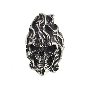 Flamed Skull Ring - Stainless Steel-Badboy-Dark Fashion Clothing
