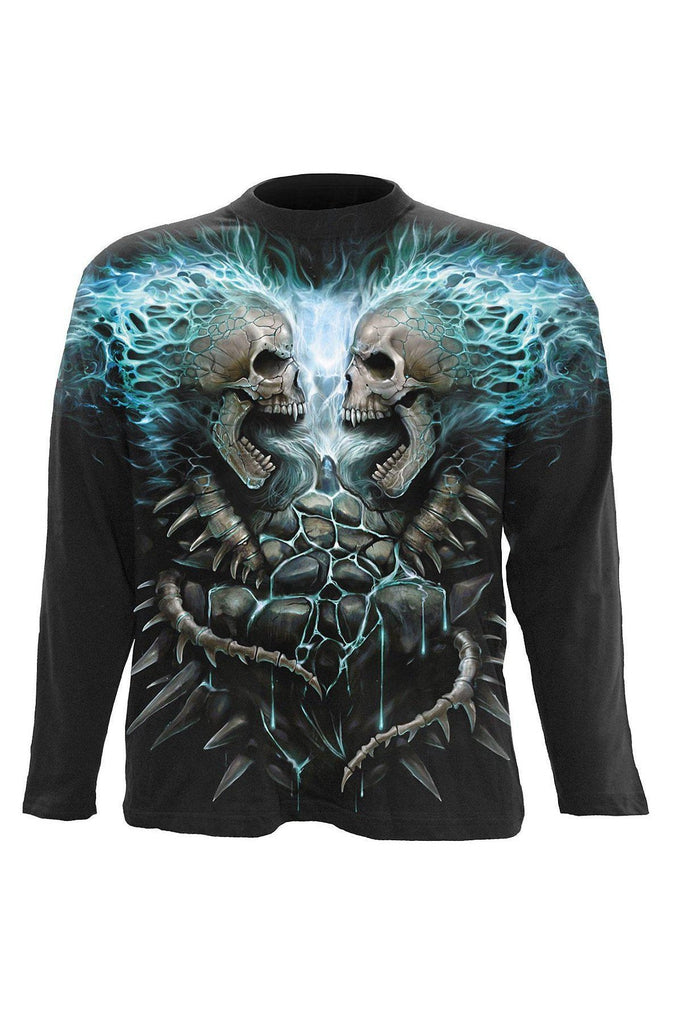 Flaming Spine - Allover Longsleeve T-Shirt Black-Spiral-Dark Fashion Clothing