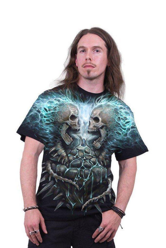 Flaming Spine - Allover T-Shirt Black-Spiral-Dark Fashion Clothing