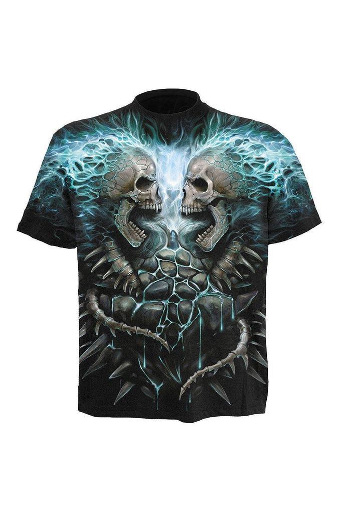 Flaming Spine - Allover T-Shirt Black-Spiral-Dark Fashion Clothing
