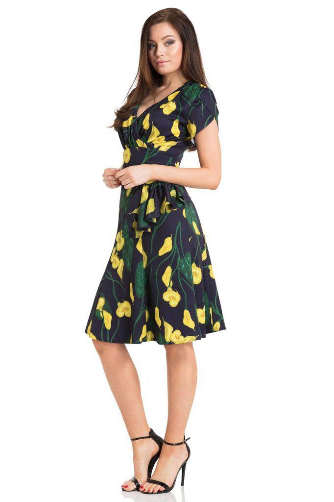 Flora Calla Lily 40s Style Dress-Voodoo Vixen-Dark Fashion Clothing