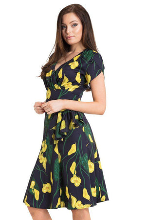 Flora Calla Lily 40s Style Dress-Voodoo Vixen-Dark Fashion Clothing