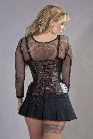 Forcas Underbust Steampunk Corset In Black & Brown Matte Vinyl-Burleska-Dark Fashion Clothing