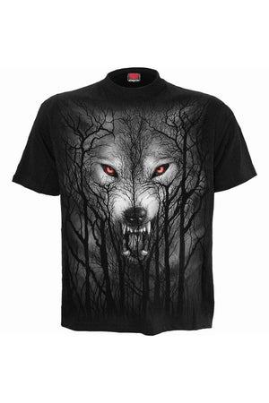 Forest Wolf - T-Shirt Black-Spiral-Dark Fashion Clothing