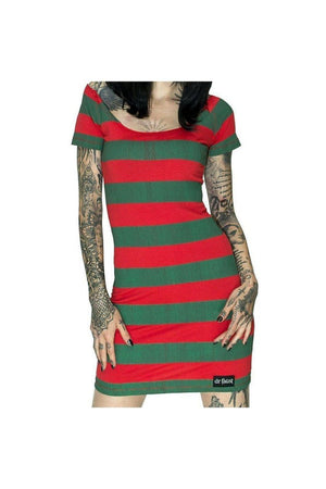 Freddy Krueger Style Red and Green Mini Dress - Aubrey-Dr Faust-Dark Fashion Clothing
