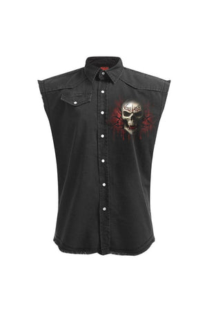 Game Over - Sleeveless Stone Washed Worker Black-Spiral-Dark Fashion Clothing