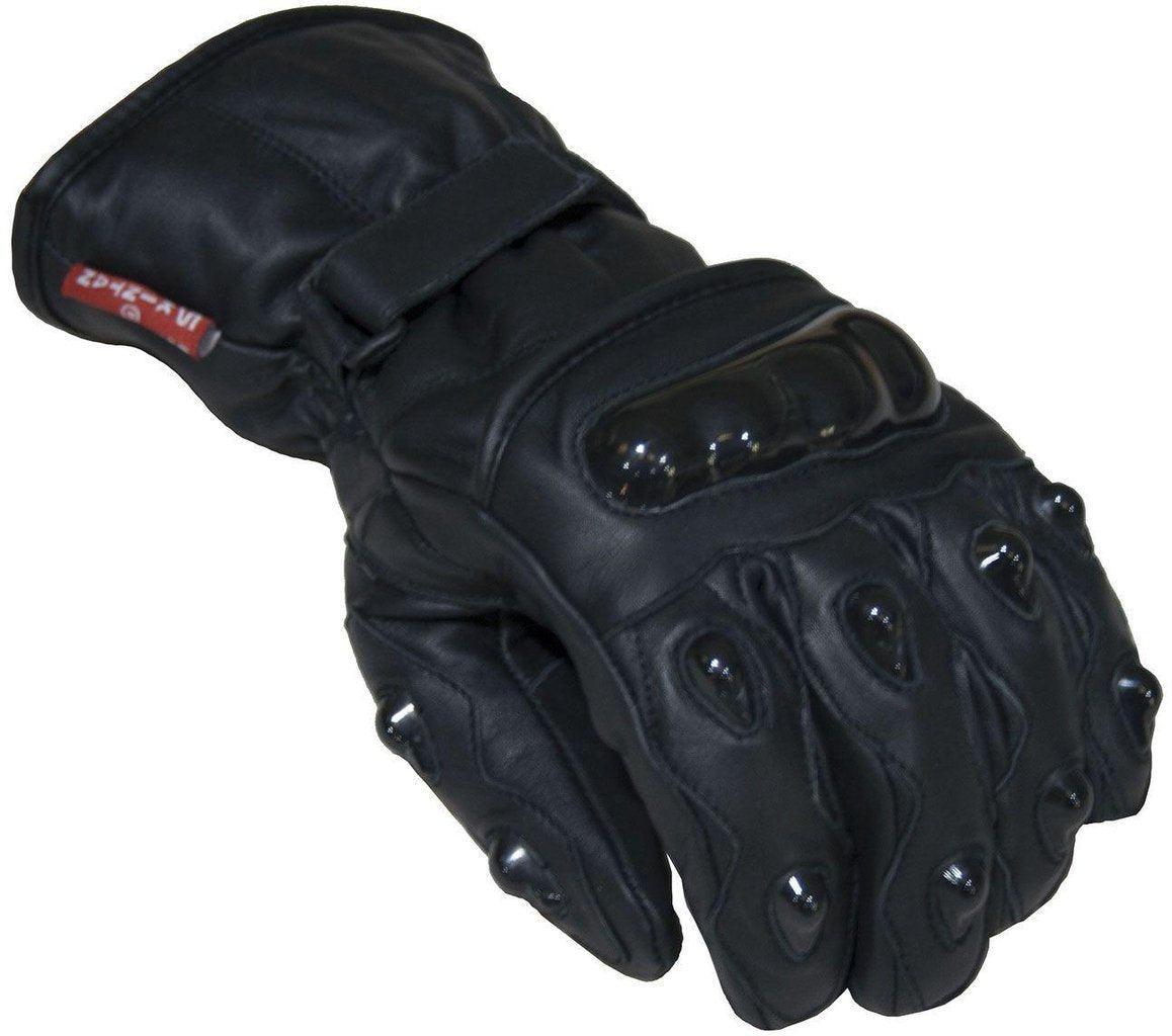 Gauntlet Black Leather Motorcycle Gloves-Skintan Leather-Dark Fashion Clothing