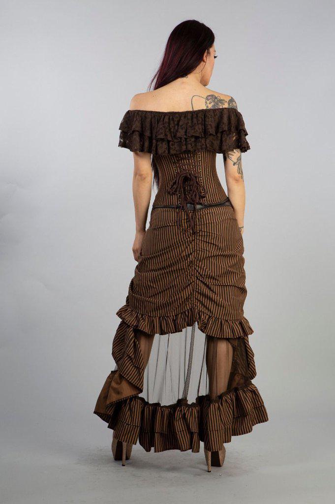 Gemini Underbust Steampunk Corset In Brown Camel Stripes Cotton-Burleska-Dark Fashion Clothing
