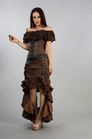Gemini Underbust Steampunk Corset In Brown Camel Stripes Cotton-Burleska-Dark Fashion Clothing