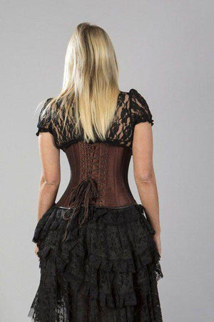 Gemini Underbust Steampunk Corset In Taffeta With Front Zip And Straps-Burleska-Dark Fashion Clothing