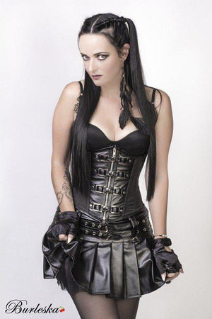 Gemini Underbust Steampunk Corset In Taffeta With Front Zip And Straps-Burleska-Dark Fashion Clothing