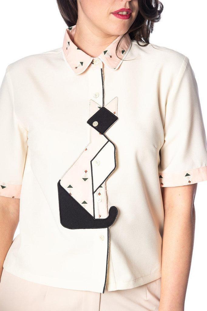Geo Cat Blouse-Banned-Dark Fashion Clothing